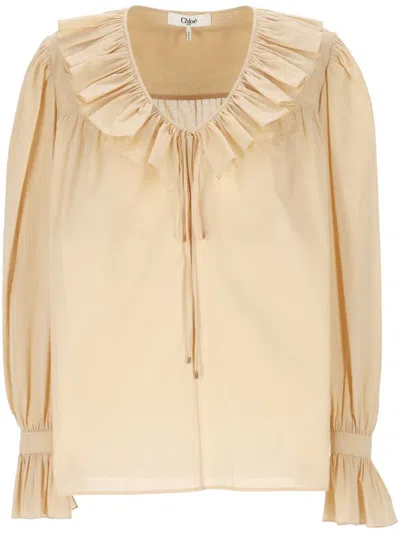Chloé Ruffle Cotton Voile Blouse In Neutral