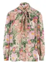 Chloé Floral Silk Neck-tie Button-down Blouse In Animal Print