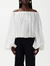 Chloé Gathered Off-the-shoulder Metallic Dot Top In Milk