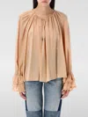 Chloé Blouse Fluide Volantée En Georgette De Soie Femme Brun Taille 40 100% Soie, Pinctada Maxima, Farmed, In Sand