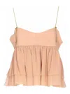Chloé Tiered Ruffle Organic Silk Georgette Babydoll Top In Nude