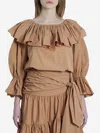 Chloé Ruffled Cotton Blouse With Drawstring Cuffs For Women In Brown