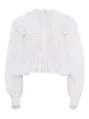 Chloé Milk Cotton Voile And Lace Ruffled Cropped Top In White