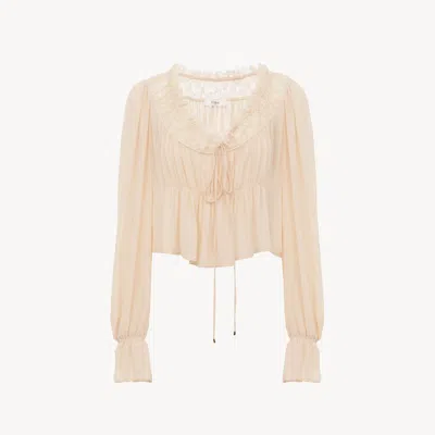Chloé Top Court À Encolure Arrondie En Georgette De Soie Et Dentelle Femme Rose Taille 40 100% Soie