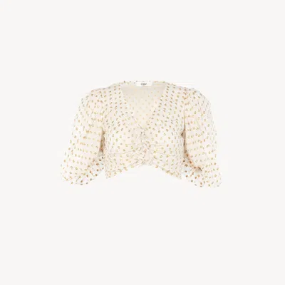Chloé Top Court Fluide En Jacquard De Soie Et Lurex Femme Blanc Taille 38 100% Soie In White