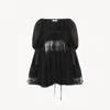 Chloé Top Manches Bouffantes À Encolure Carrée En Georgette De Soie Et Dentelle Femme Noir Taille 42 100% 