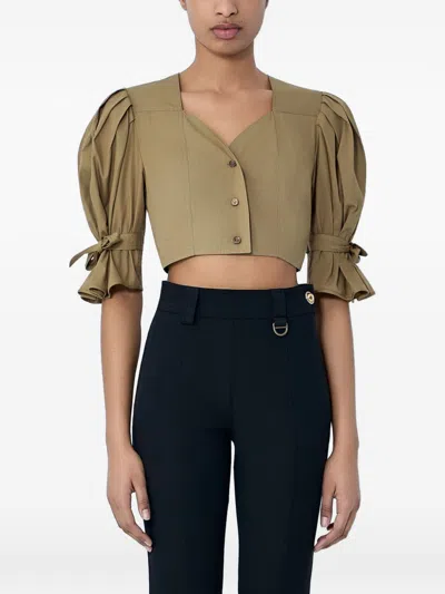 Chloé Sleeveless Jacket Puff Sleeves Cropped Bow In Brown