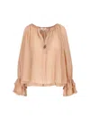 Chloé Pleated Sheer Blouse Ruffled Cuffs In Pink