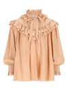 Chloé Sand Brown Oversized Ruffle Top In Orange
