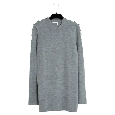 Pre-owned Chloé Top Pull Croquet Fr38 Grey Wool Fully Buttoned Sweater Uk10 Us8 Chloe In Gray