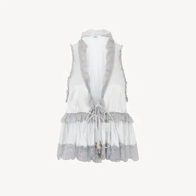 Chloé Top Sans Manches À Nouer En Satin De Soie Lavé Et Dentelle In Gray