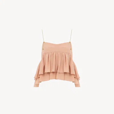 Chloé Sleeveless Ruffled Top In Silk Georgette In Pink