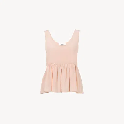 Chloé Gathered Sleeveless Top In Crêpe De Chine In Pink