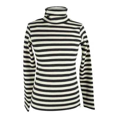Pre-owned Chloé Chloe Top Striped Graphite And Vanilla Turtleneck Side Zip Xs In Gray