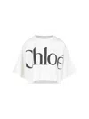 Chloé White Cropped Crewneck T-shirt With Maxi Logo Print On The Front In Cotton Woman In White