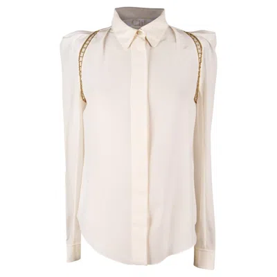 Pre-owned Chloé Chloe Top Winter White With Open Gold Metal Detail 38