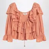 Chloé Top With Coral Colour Silk Bow In Shellcoral