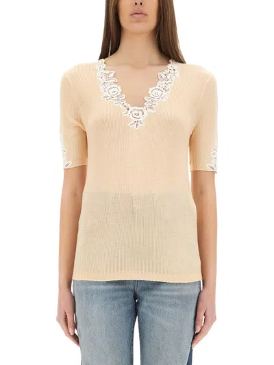 CHLOÉ TOP WITH LACE NECKLINE