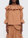 Chloé Ruffled Cotton Blouse With Drawstring Cuffs For Women In Brown