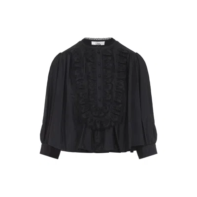Chloé Ruffled Broderie Anglaise-trimmed Taffeta Blouse In Black