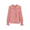 Chloé Bertha-collar Ruffle Button-down Silk Blouse In Pink