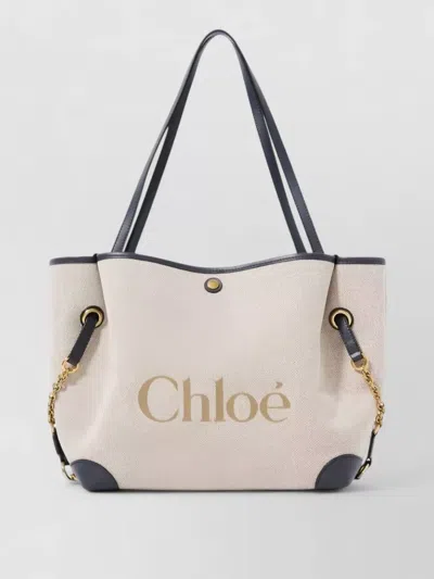 Chloé Tote Bag Chain Detail Contrast Trim In White
