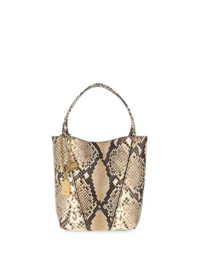 Chloé Small Spin Snake-print Leather Tote Bag In Multi