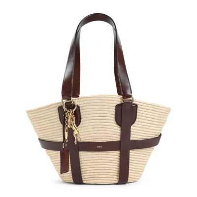 CHLOÉ CHLOÉ  TOTE BAG KERALA 25 IN RAFFIA AND BROWN LEATHER