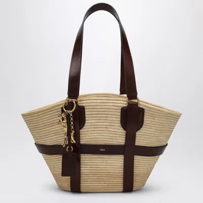 Chloé Tote Bag Kerala 25 In Raffia And Brown Leather In Cream