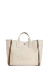 Chloé Small Tote Bag In Jacquard Canvas In Beige