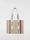 Chloé Woody Linen Tote Bag In Sand