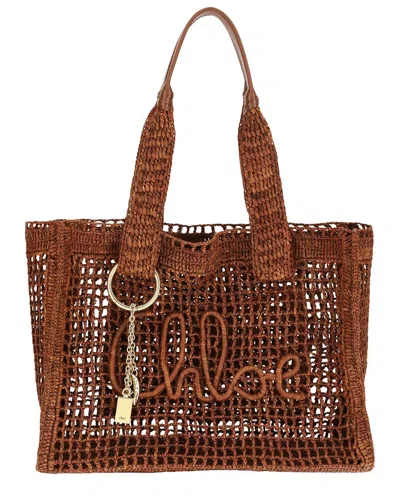 Chloé Tote East-west Summer Banana Brown Raffia Tote Bag In Pattern