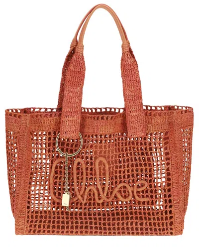 Chloé Tote East-west Summer Banana Clay Raffia Tote Bag In Brown