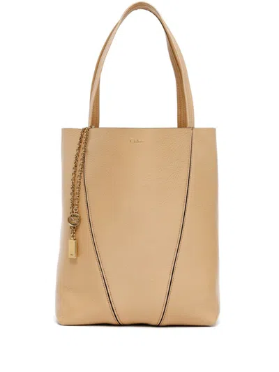 Chloé Tote M Beige Oscuro Logo Dorado