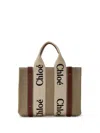 Chloé Tote Piccola Woody Handbag In Lino Canvas Chloe In Sand