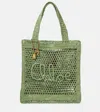 Chloé Summer Banana Embellished Crocheted Embroidered Faux Raffia Tote In Green