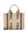 Chloé Woody Linen Small Tote Bag In Brown