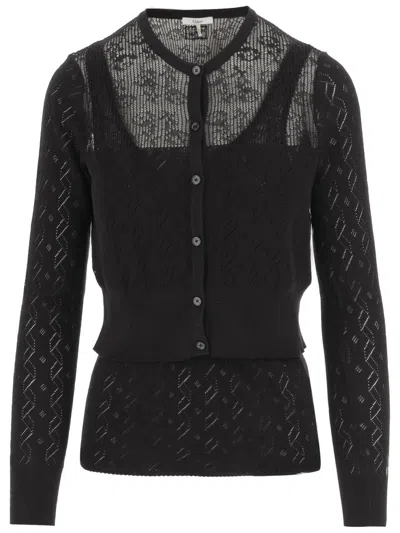 CHLOÉ CHLOÉ TRANSPARENT DESIGN COTTON SWEATER WITH FRONT BUTTON CLOSURE