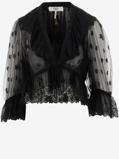 Chloé Transparent V-neck Top In Black