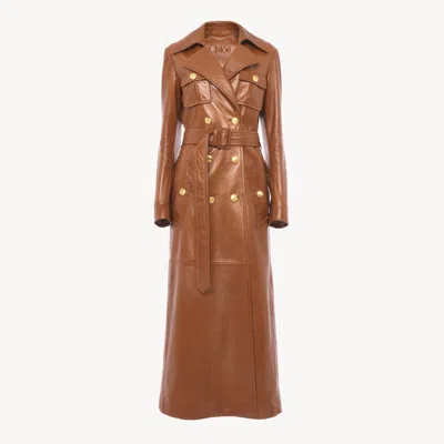 Chloé Utilitarian Trench Coat In Soft Leather Orange Size 8 100% Lambskin