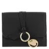 Chloé Chloe Tri-fold Alphabet Compact Leather Wallet In Black