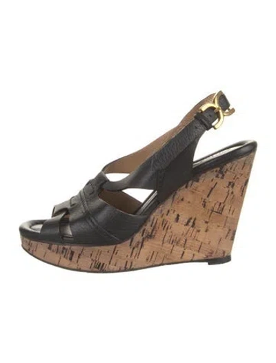 Pre-owned Chloé Triomphe Leather Slingback Sandals In Black