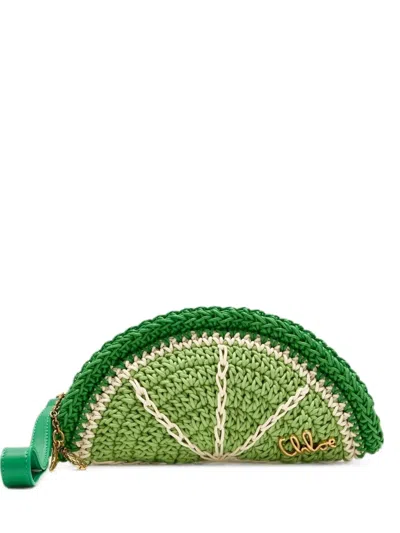 Chloé Tropicus Lime Slice Crochet Clutch Bag In Green