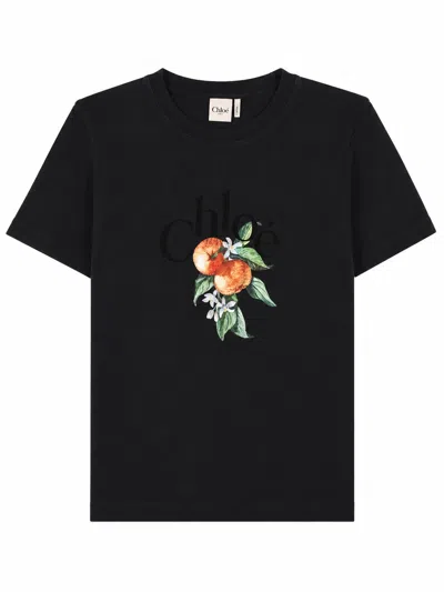 Chloé T-shirt Con Logo In Jersey Di Cotone In Black