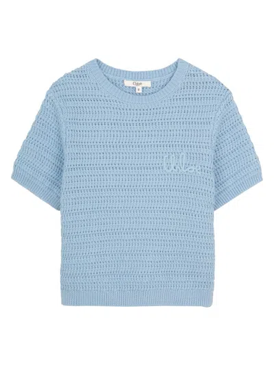 Chloé T-shirt In Maglia Con Ricamo Logo In Gray