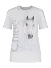 Chloé Cotton Crew Neck Graphic Short Sleeve T-shirt In White