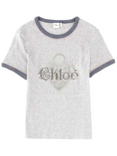 Chloé Cotton T-shirt For Women In Gray
