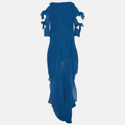 Pre-owned Chloé Tuareg Blue Plisse Asymmetric Long Dress S