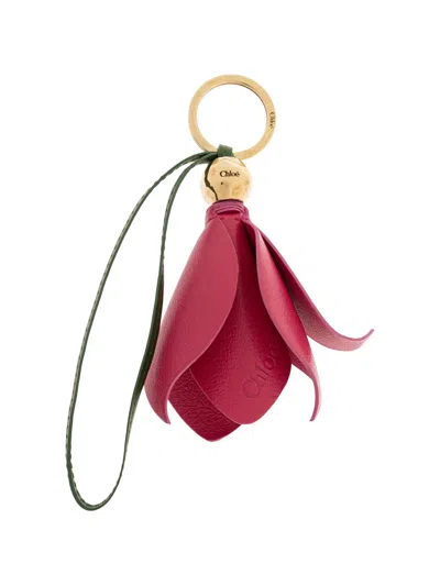 Chloé Tulip Flower-pendant Leather Keyring In White