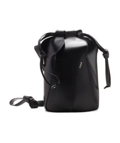Chloé Tulip Leather Bucket Bag In Black